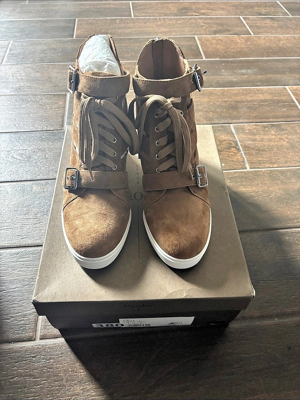 ‼️NEW‼️ Linea Paolo Fave Kid Suede Wedge Sneaker Brown High-Top